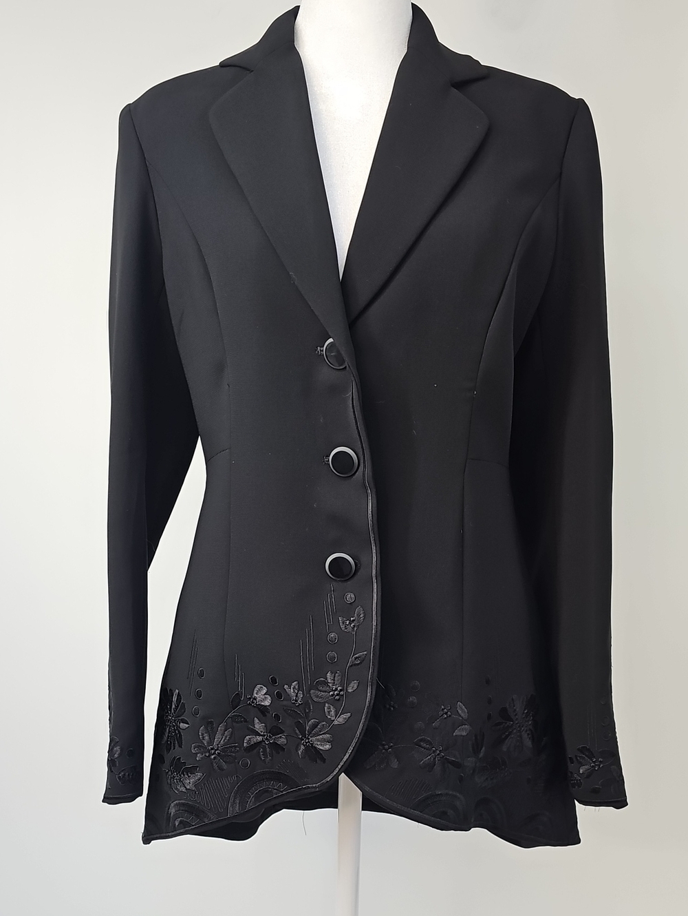 Soft Surroundings Black Hi-Low Evening Tailcoat Blazer Jacket w Embroidery